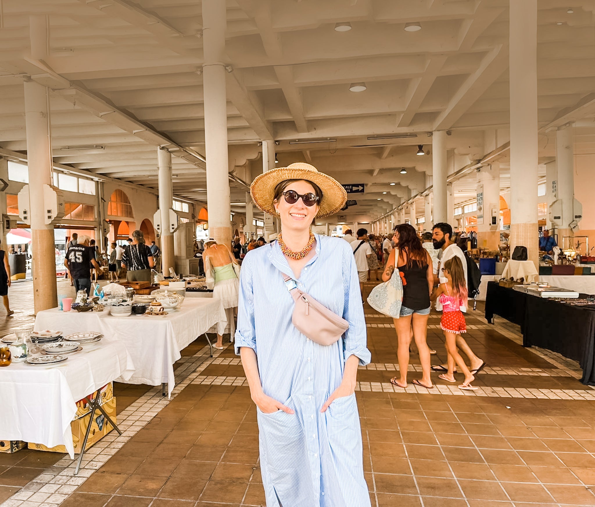 Mom with mini bag at flea market