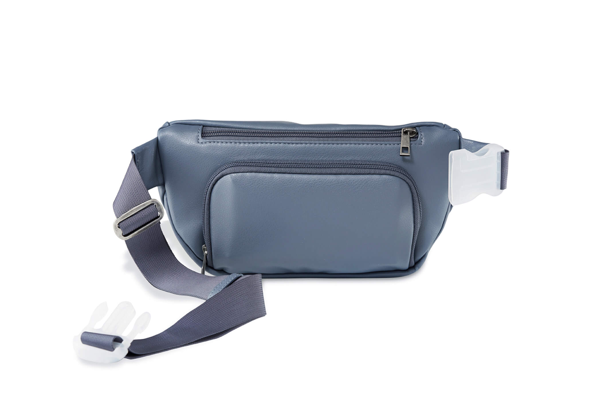 Our vegan leather diaper bag has 2 extra pouches on the back with easy open zippers for wet wipes and soiled belongings