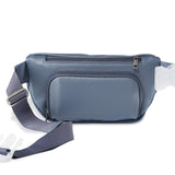Our vegan leather diaper bag has 2 extra pouches on the back with easy open zippers for wet wipes and soiled belongings